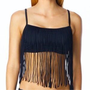 Coco Rave Black Fringe Crop Top M 34D cup
